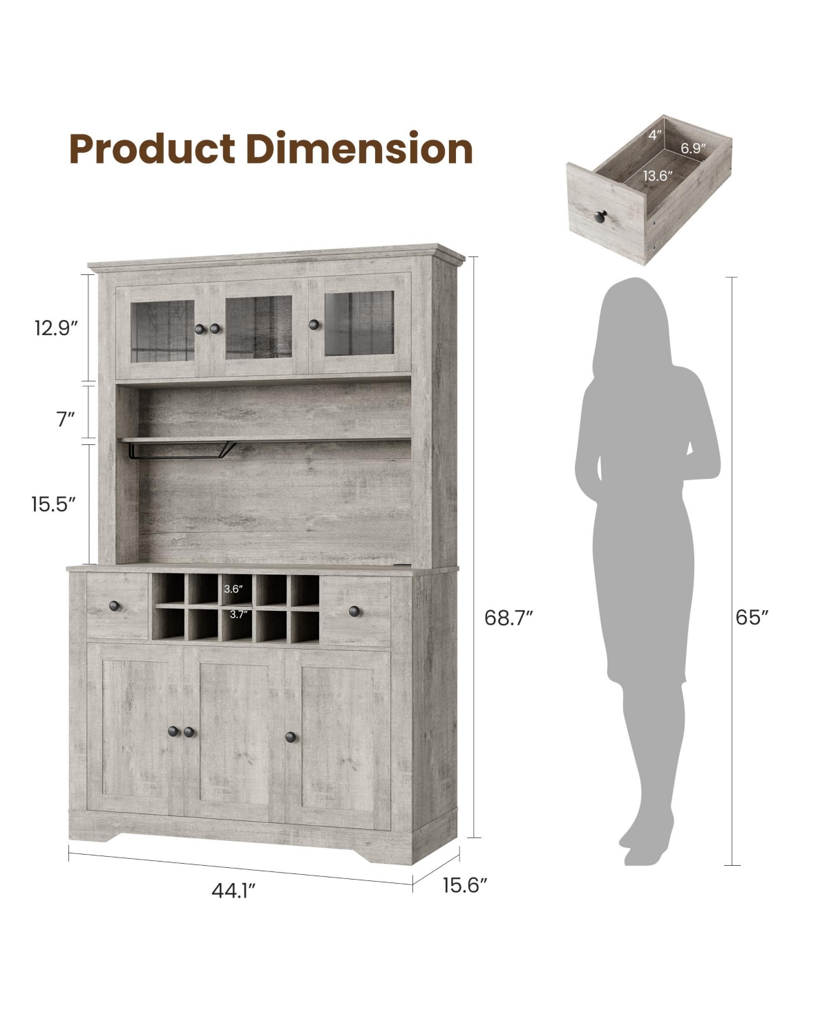 homfan 68.7 Inch Kitchen Pantry Cabinet with Led Lights and Charging Station, Large Hutch Wine Rack Adjustable Shelves