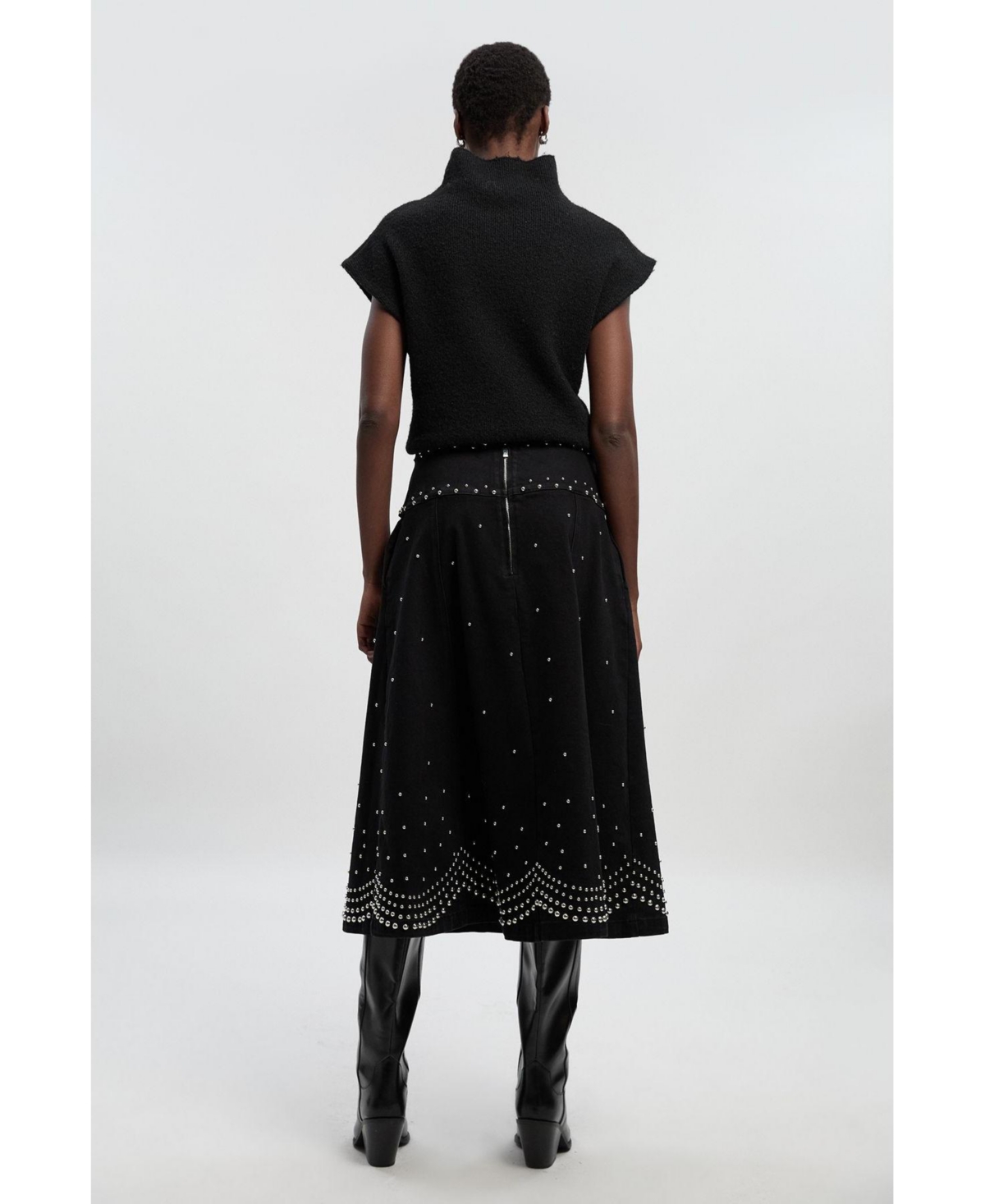 Karen Millen Women's Studded Tie Belt Midi Skirt
