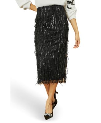 Women's Hanging Sequin Fitted Midi Skirt