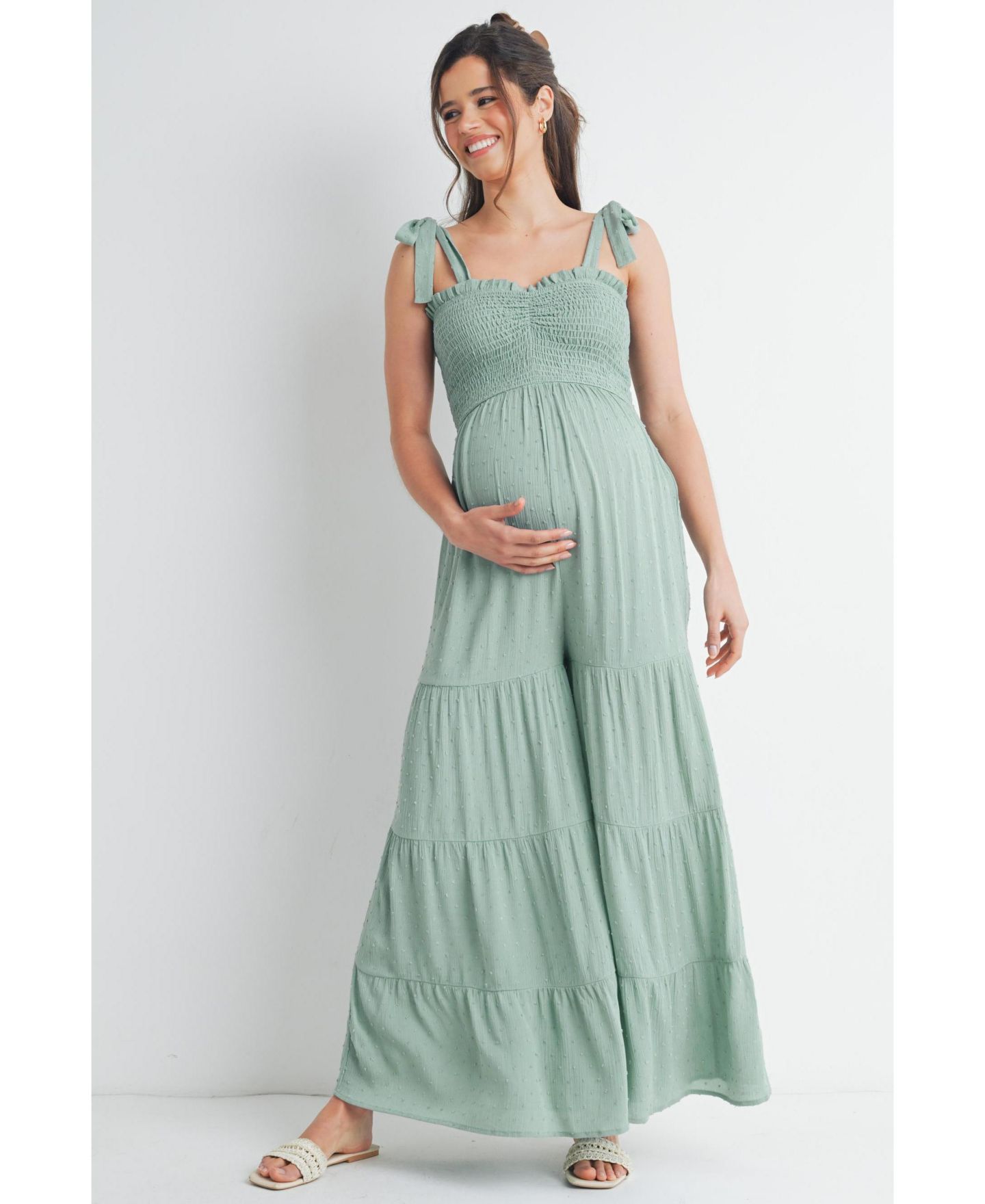 Женский комбинезон Hello Miz Maternity Sleeveless Smocked Wide Leg Jumpsuit with Tie Straps, цвет: Синий — фото 4
