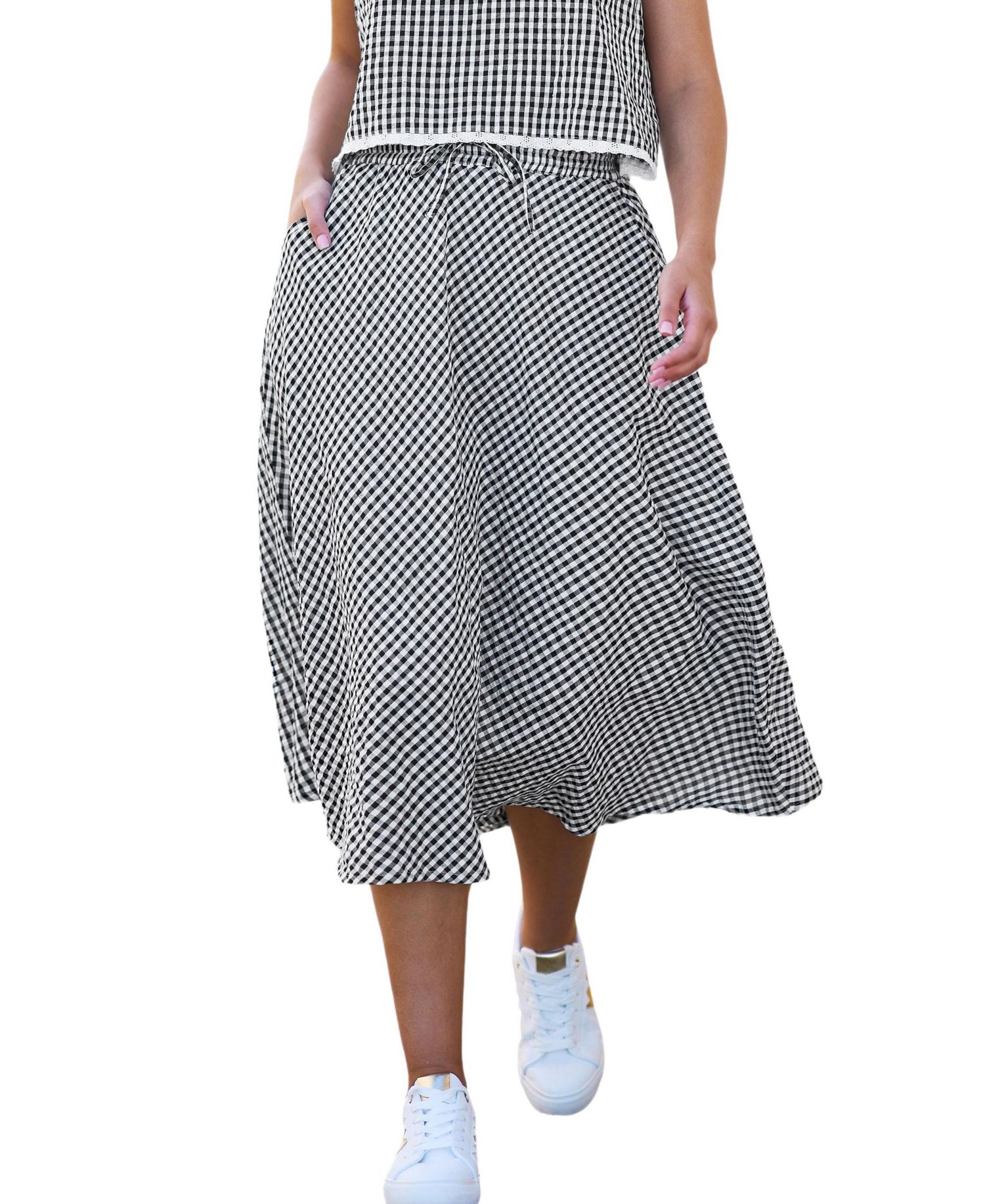 Women's Gingham Cotton Midi Skirt