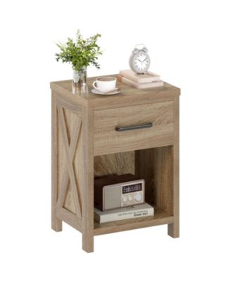 Nightstand Sofa Side Table Rustic End Table w/ Drawer and Shelf for Living Room