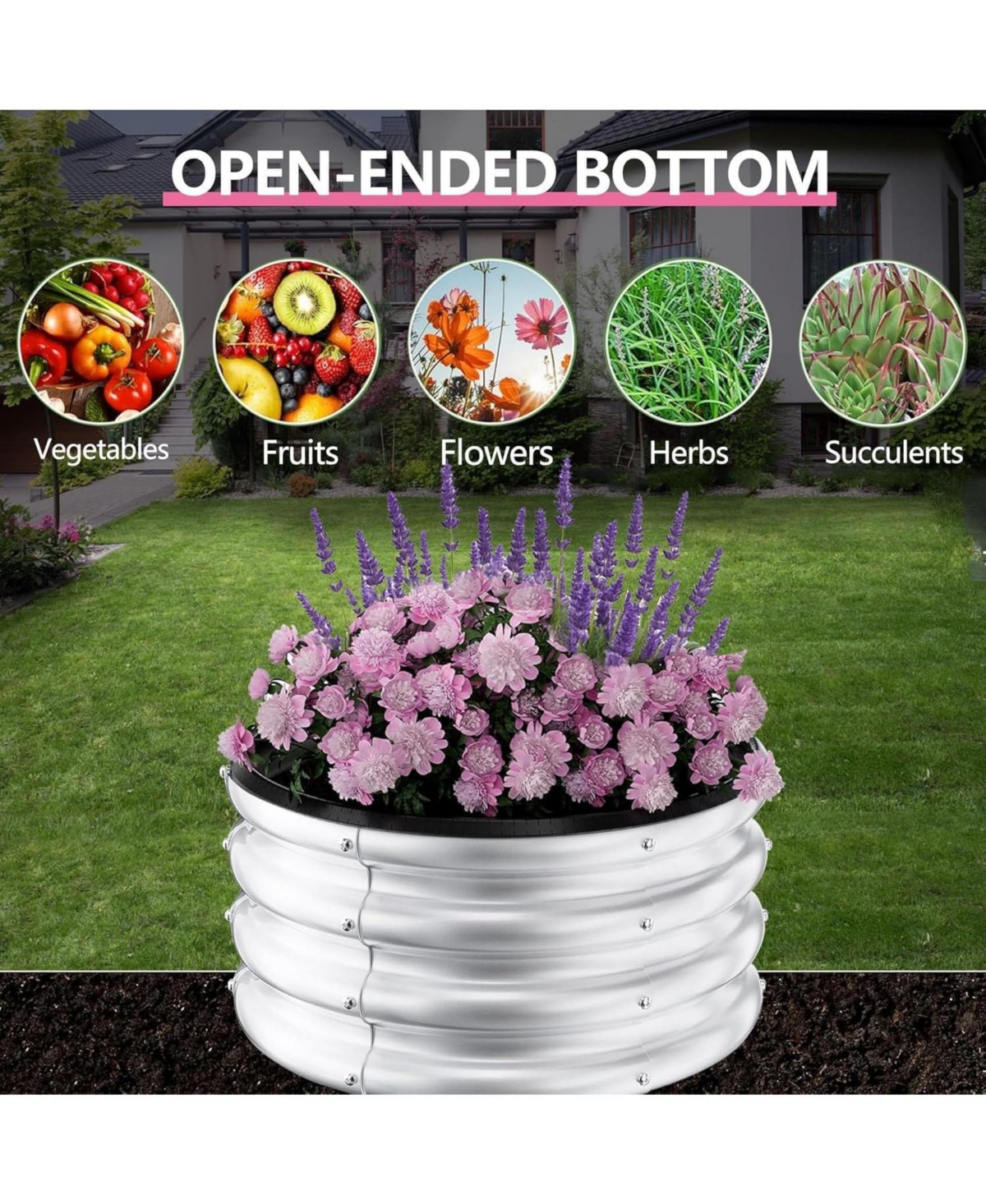 Xo 3-Pack 2x2x1FT Round Metal Raised Garden Bed, Galvanized Planter Boxes for Vegetables Fruits Flowers, Outdoor Garden