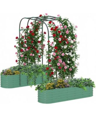 96" Raised Garden Bed with Arch Trellis, Expandable Metal Planter Box with Clips and Drainage Net, Outdoor Garden Bed