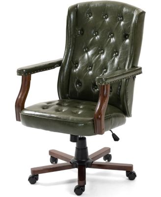 Ergonomic Executive Office Chair - 350LBS Capacity - 7.6-Inch Thick Cushion - Leather Wingback, Sturdy Wood Base