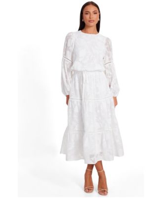 Women's Jacquard Puff Sleeve Midi Dress