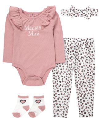 Baby Girls' Long-Sleeve Bodysuit, Leggings, Socks and Headband, 4-Piece Set