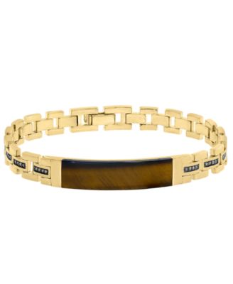 Men's Black Spinel (3/8 ct. t.w.) & Onyx (12x37mm) Bracelet in 14k Gold-Plated Sterling Silver