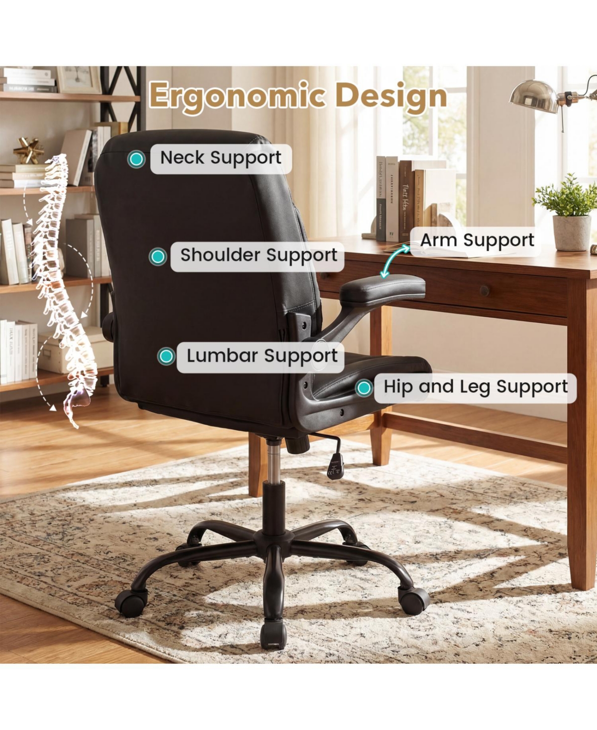 Slickblue Adjustable Ergonomic Office Chair with Padded Seat Comfort