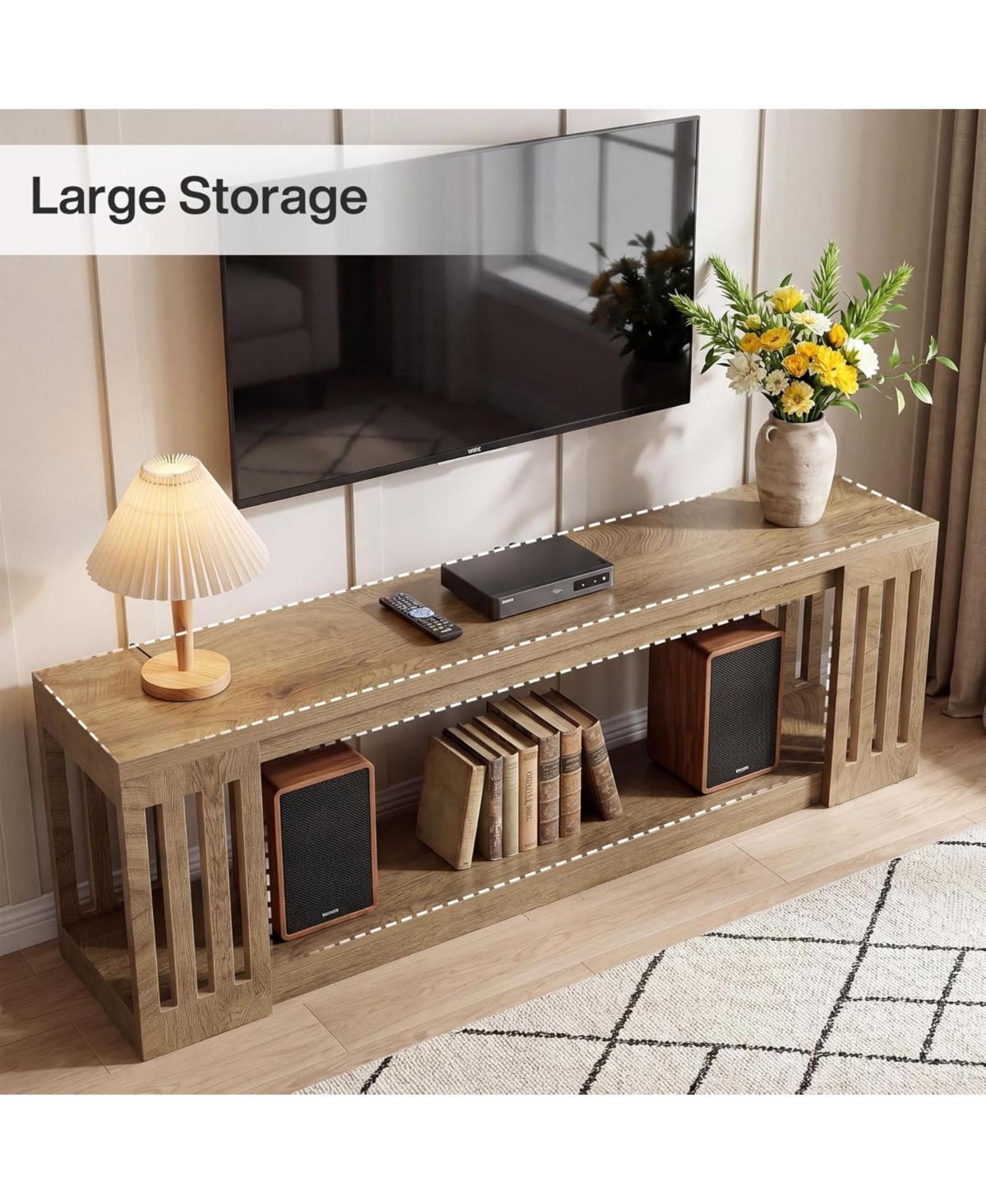 Tribesigns 63-Inch Tv Stand for 55/60/65/70-Inch TVs, Farmhouse Entertainment Center with 2-Tier Open Storage Shelves