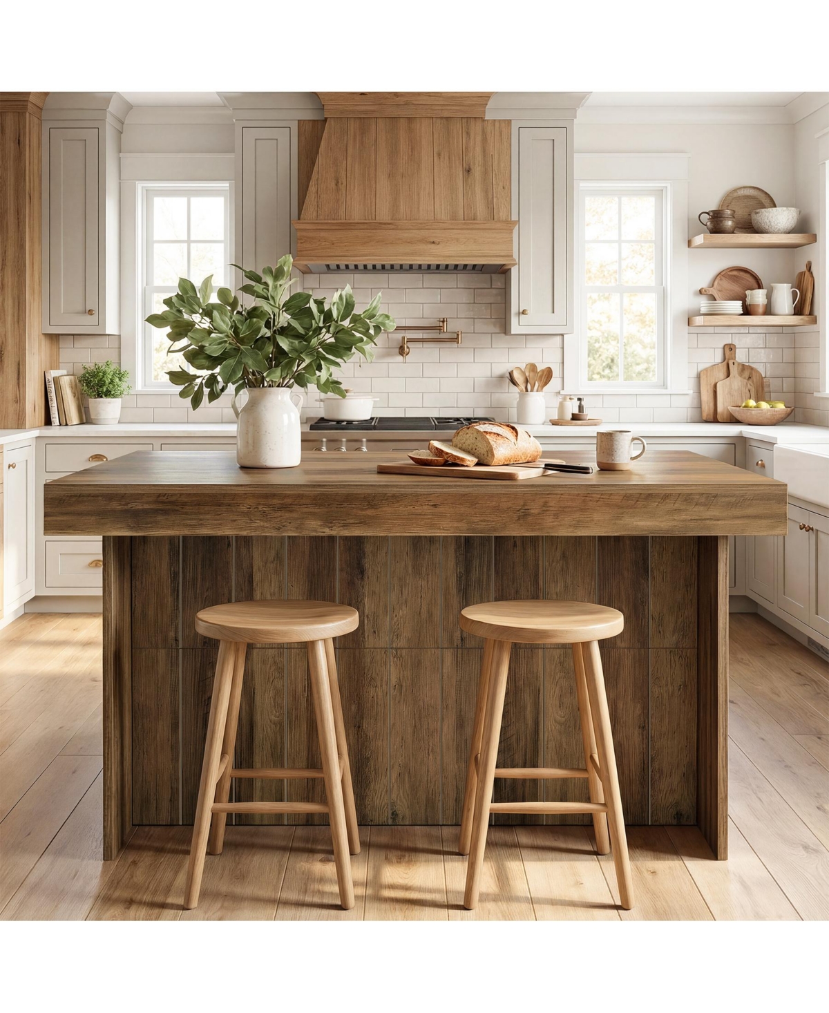 Tribesigns 55.12-Inch Kitchen Island with Storage, Farmhouse Counter Height Island Table with 2-Tier Shelves for Kitchen Living Room