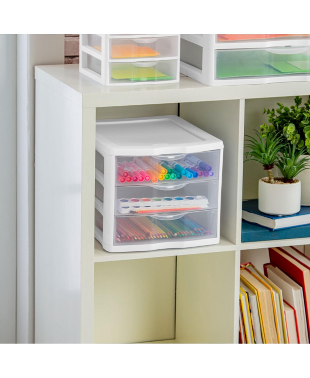 Sterilite ClearView Compact Stacking 3 Drawer Storage Organizer System, (8 Pack)