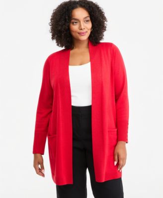 Plus Size Metallic Open-Front Cardigan