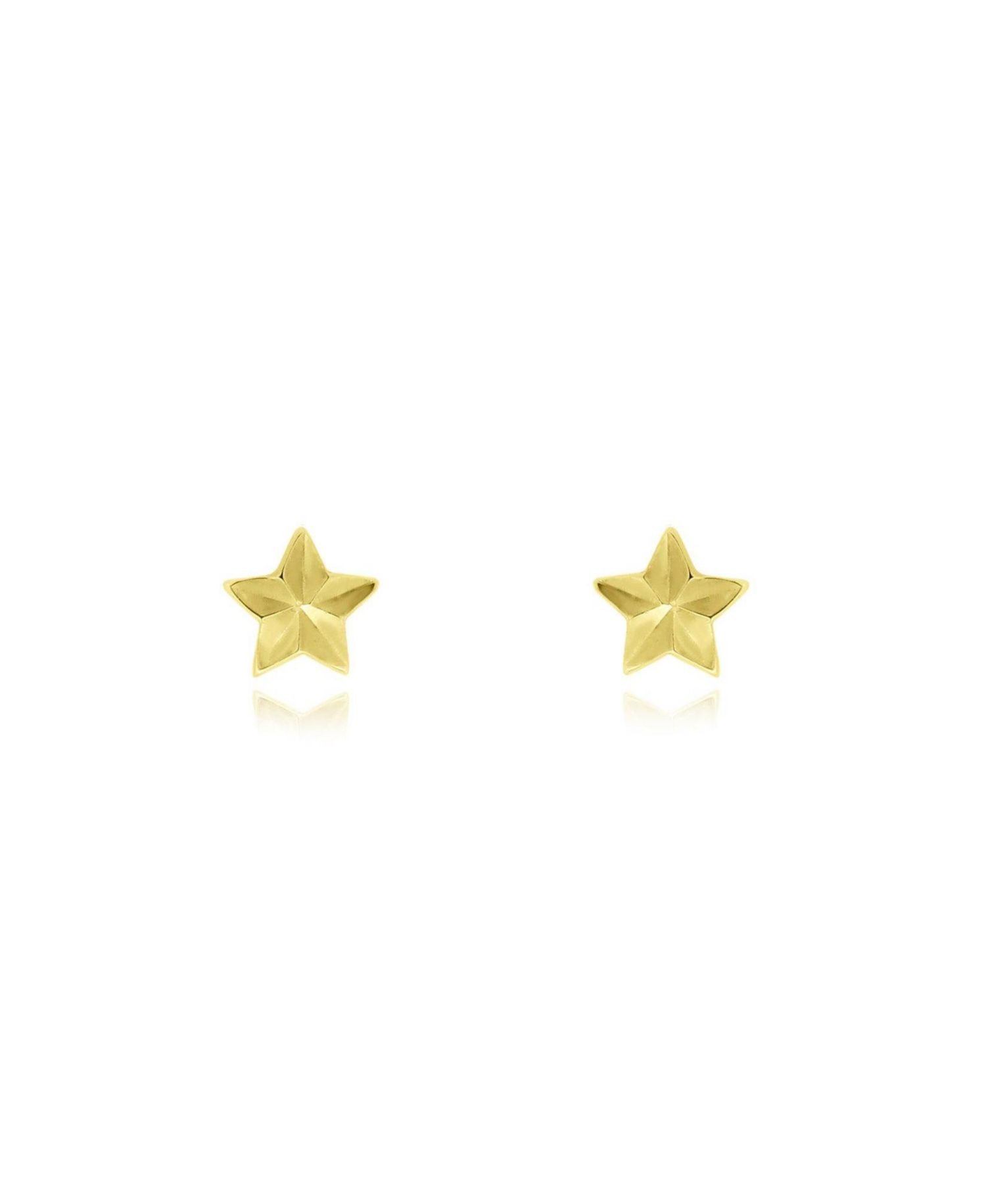 Fluted Puffy Star Stud Earrings 14K Yellow Gold