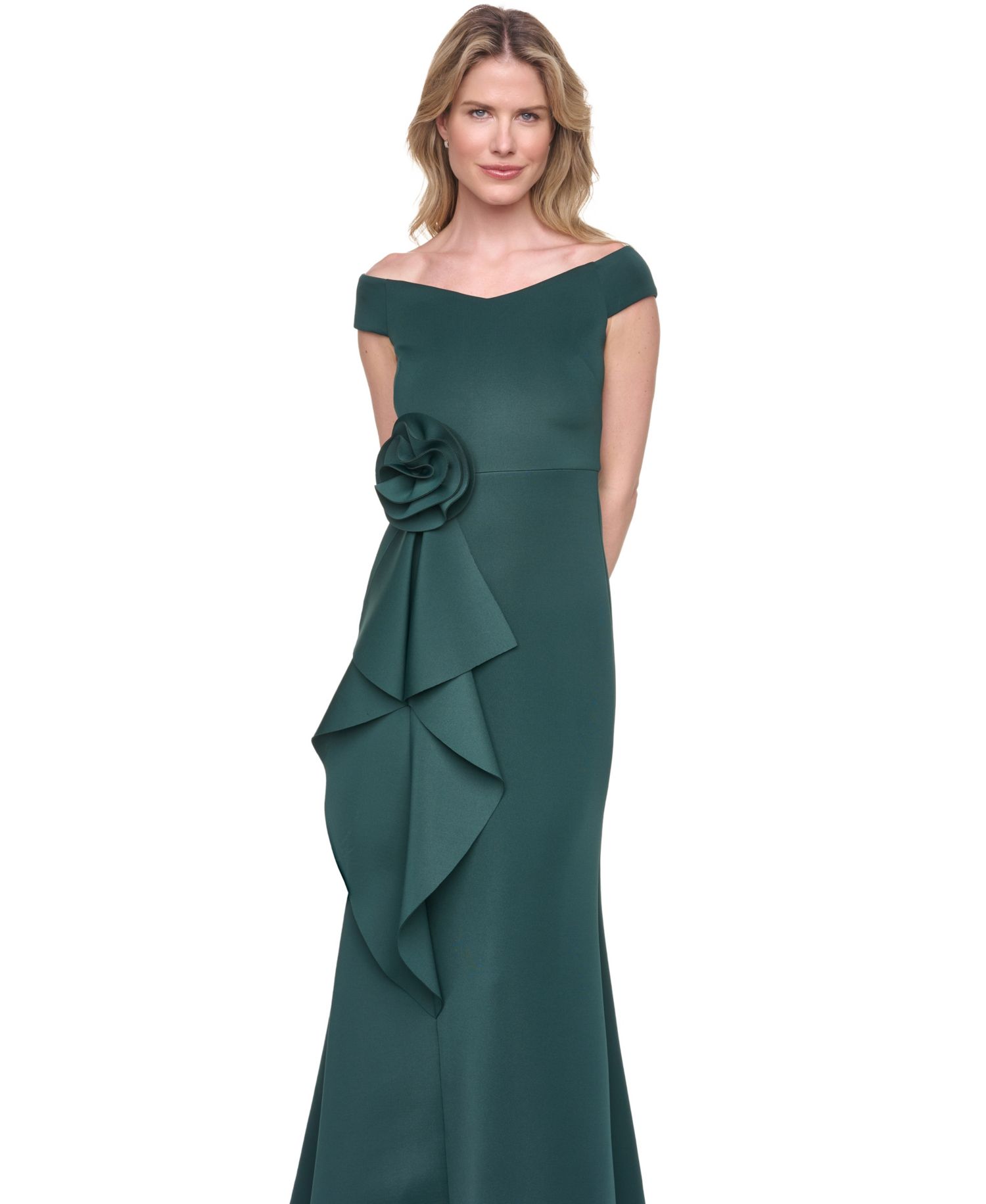 Women's Off-The-Shoulder Ruffle-Front Ball Gown