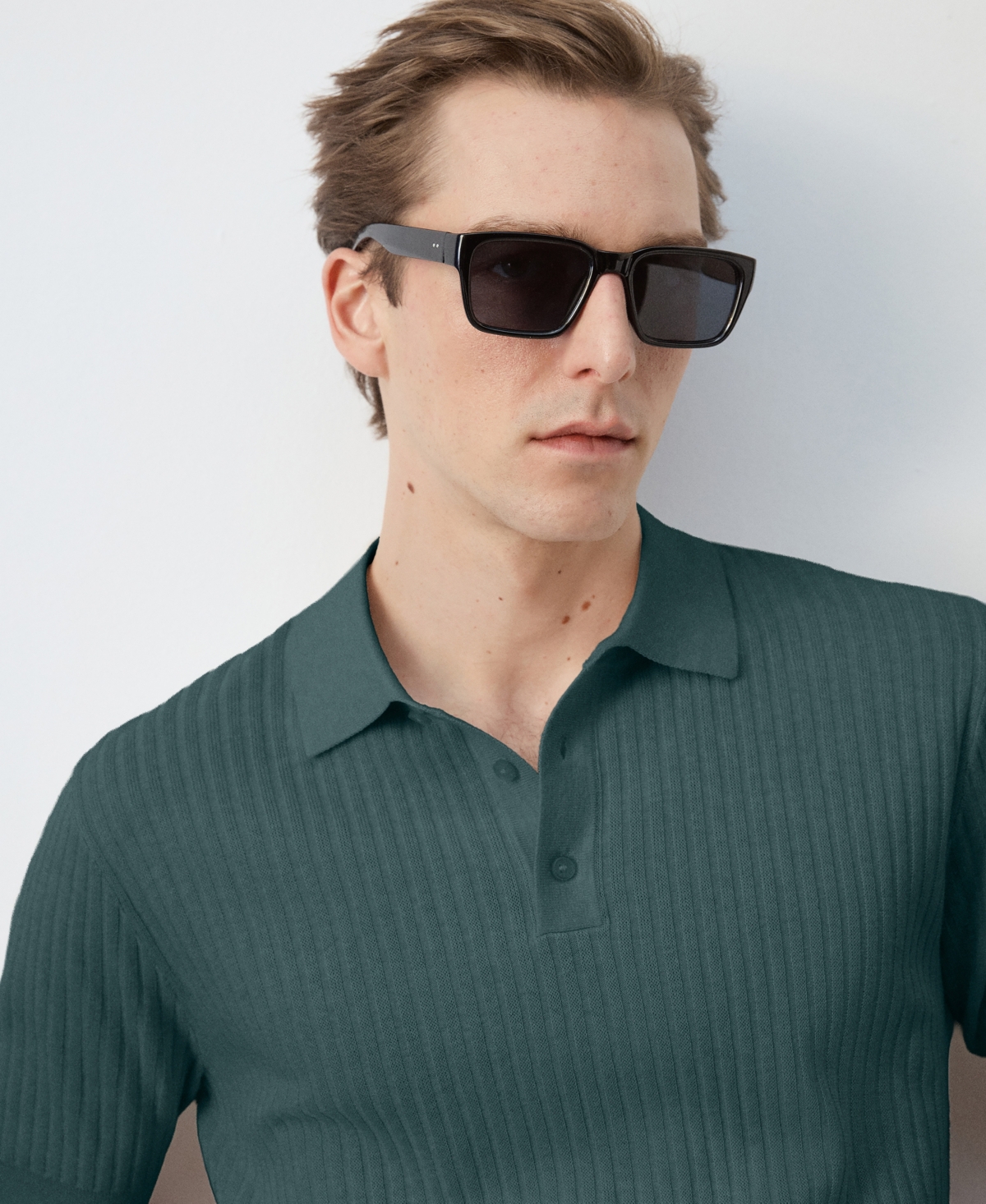 Mango Men's Rib-Knit Cotton-Blend Polo Shirt