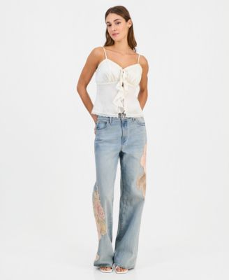 Women's Sleeveless Saisha Babydoll Top & Rey Floral Appliqu&eacute; Wide-Leg Jeans
