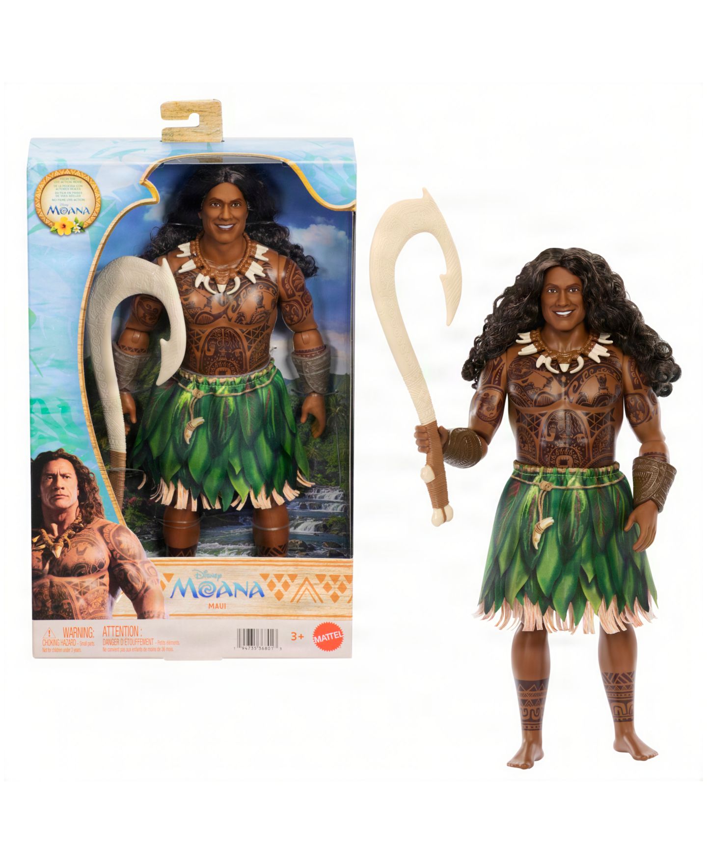 Детская кукла Disney Princess Maui Posable Fashion Doll with Detailed Tattoos, Removable Fashion and 4 Accessories, Ages 3+ — фото 2