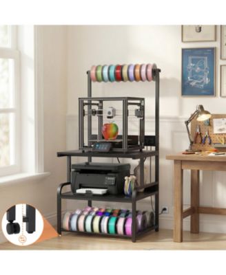 Large Printer Stand with 4-Tier Storage and Charging Station, 3D Printer Table with Filament Storgae and Rolling