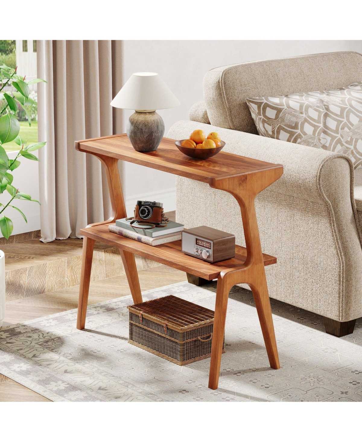 Slickblue 2 Tier Sofa Side Table with Storage Shelf for Living Room