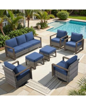 Outdoor Patio Furniture Set-7 Pieces All-Weather Wicker Outdoor Furniture with Swivel Patio Chairs Patio Conversation Sets for Porch Deck
