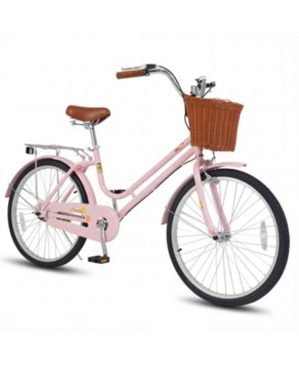 24-Inch Beach Cruiser Bike with Adjustable Seat, Woven Basket and Rear Rack, 176 lbs. Capacity, Ages 8+