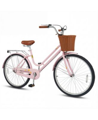 Beach Cruiser Bike w/Adjustable Seat Woven Basket and Rear Rack