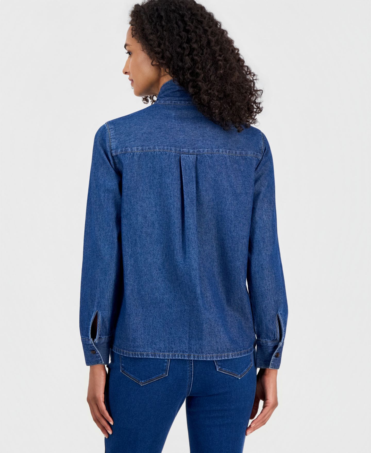 Женский топ Anne Klein Tie-Neck Button-Front Denim Top, цвет: Варёный — фото 2