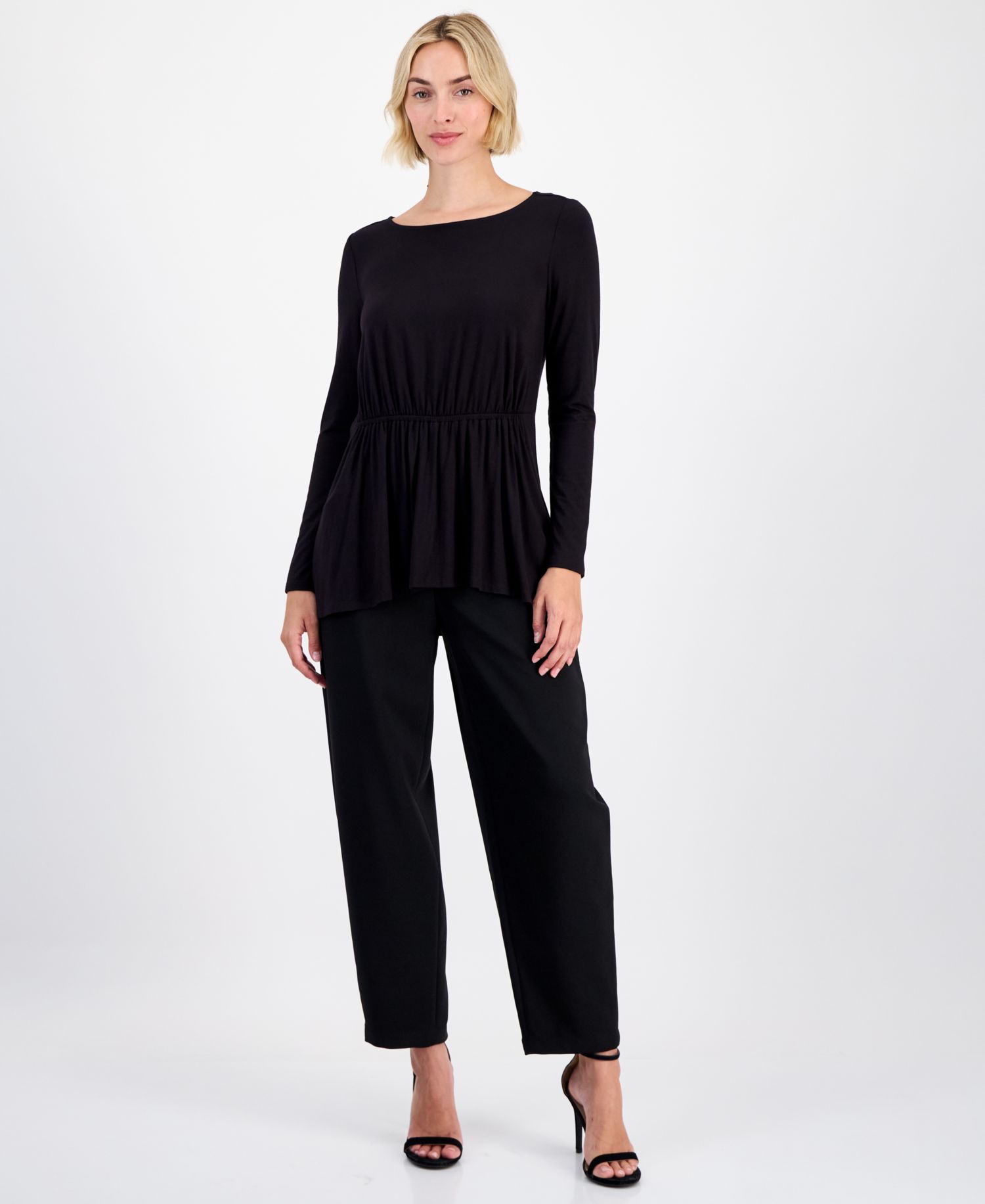 Women's Smocked-Waist Boat-Neck Top
