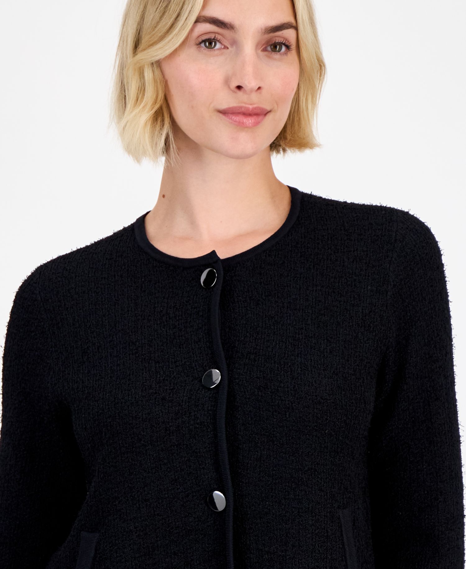 Women's Eyelash-Texture Patch-Pocket Cardigan