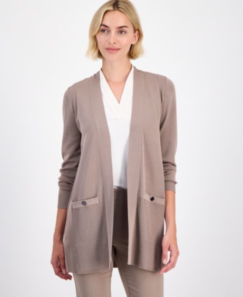Женский кардиган Anne Klein Open-Front Buttoned-Pocket, цвет: Натуральный глиняный