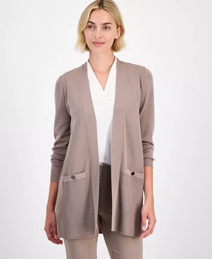 Women's Open-Front Buttoned-Pocket Cardigan