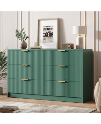 6-Drawer Fluted Dresser Chest with Metal Handles, Modern Wide Storage Organizer for Bedroom, Living Room, Entryway or Hallway