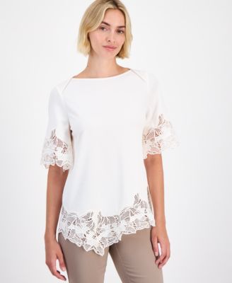 Women's Lace-Trim Asymmetrical Top