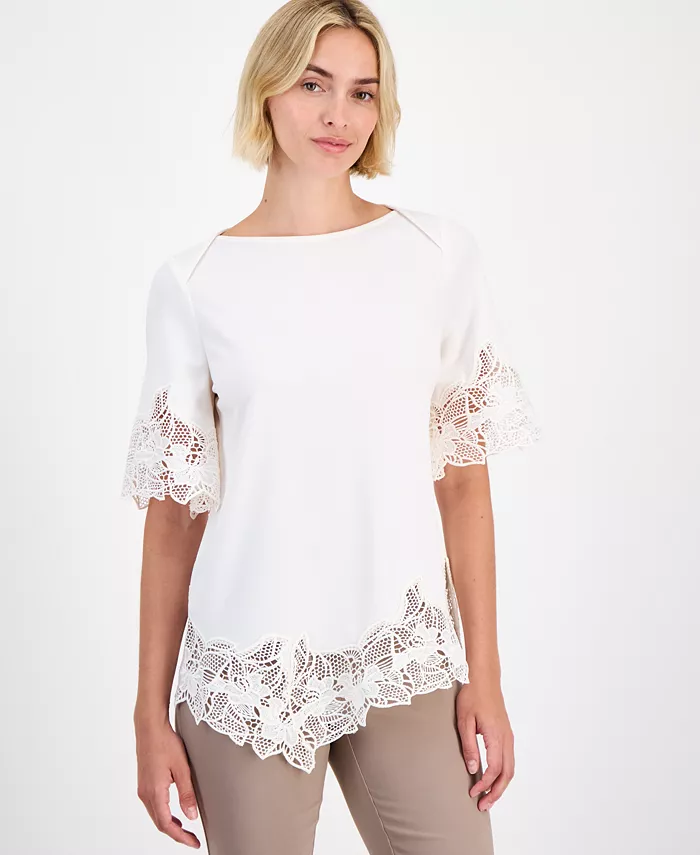 Women's Lace-Trim Asymmetrical Top