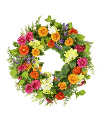 18" Artificial Floral Wreath Green Leaves Daisies Home Decor