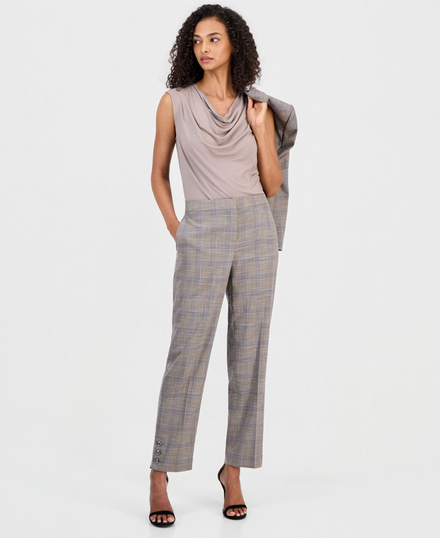 Женские брюки Anne Klein Mid-Rise Straight-Leg Ankle, цвет: Натуральный глиняный разноцветный — фото 3
