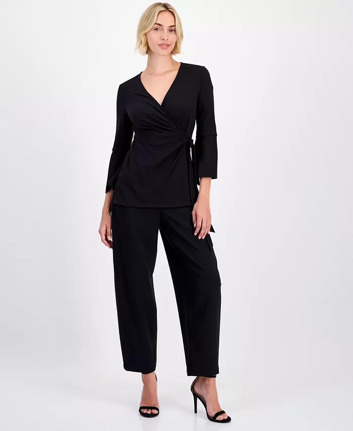 Women's Ribbed Surplice-Neck Wrap Top - thumbnail 3
