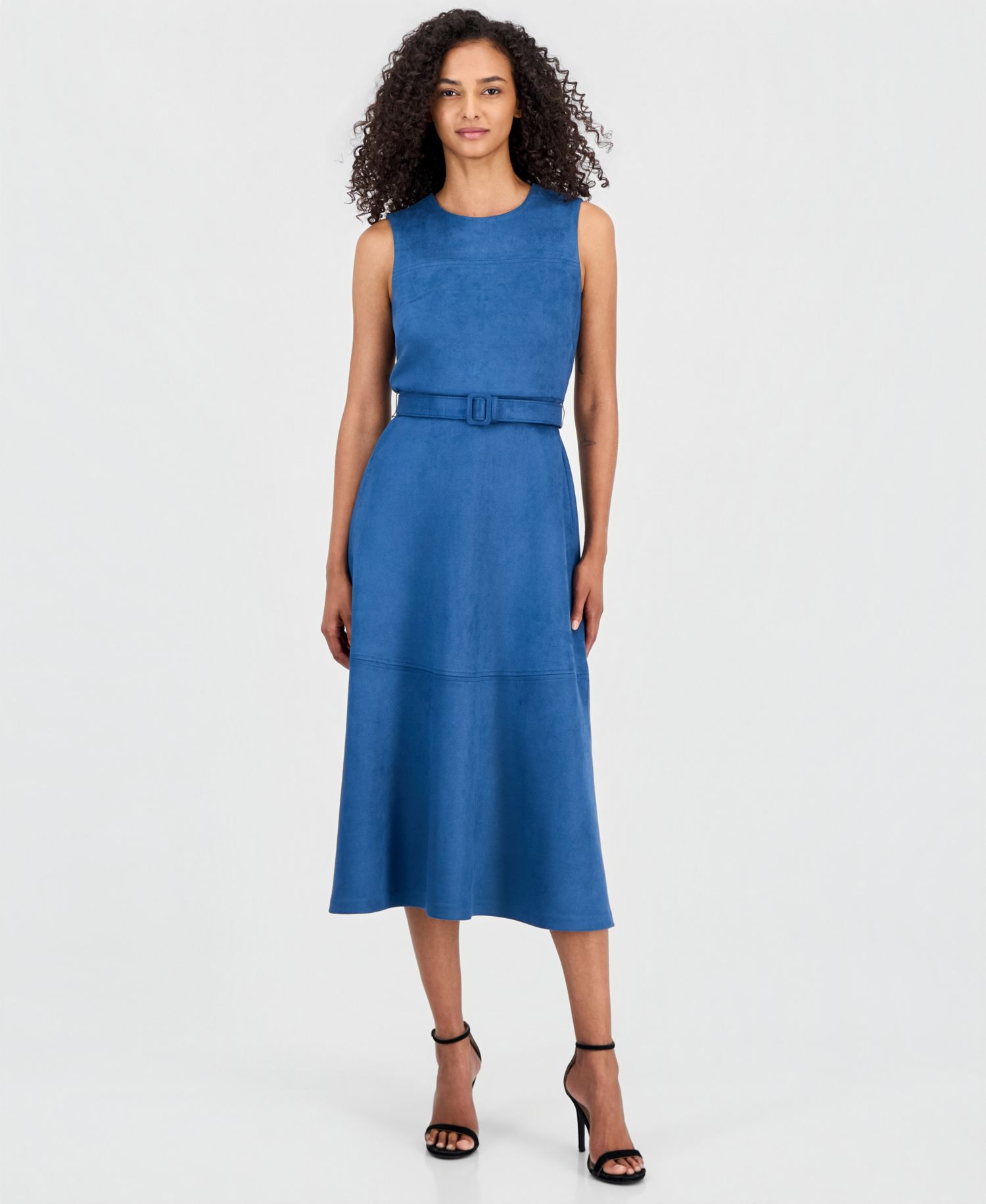 Women's Faux-Suede A-Line Midi Dress