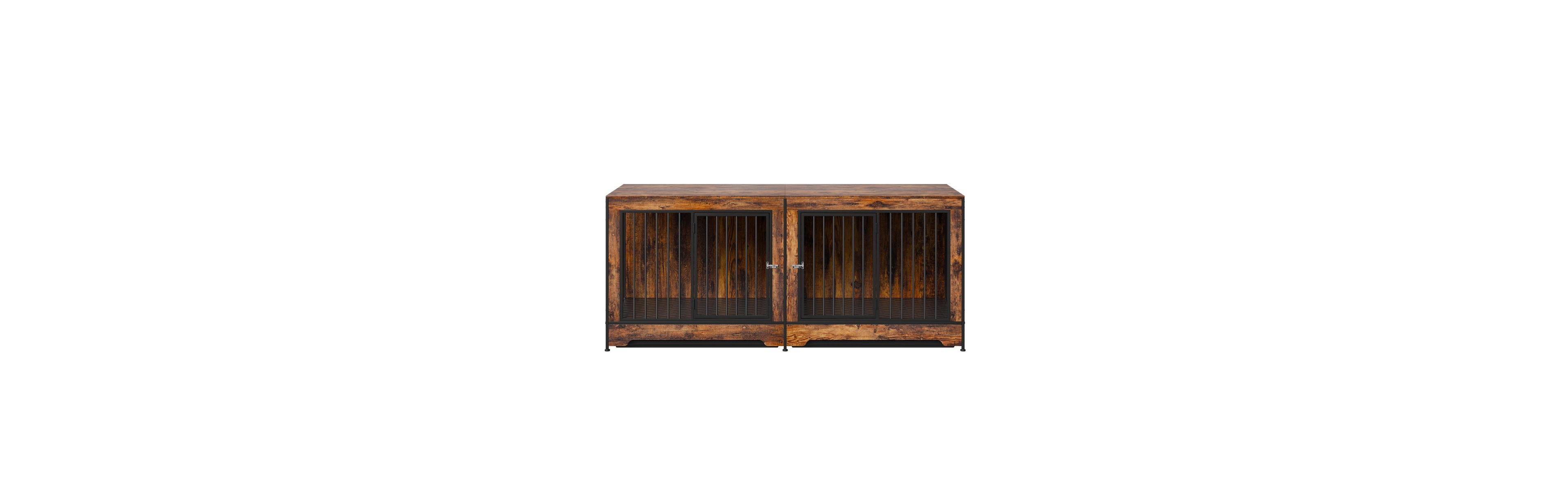 Ruie 75 in Double Dog Crate Furniture Extra Large with Divider 2 Door Cabinet
