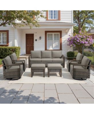 Wicker Outdoor Patio Furniture Set - 7 Piece Patio Conversation Sets with Swivel Rocker Chairs, Ottomans and Sofa, Thick Cushions