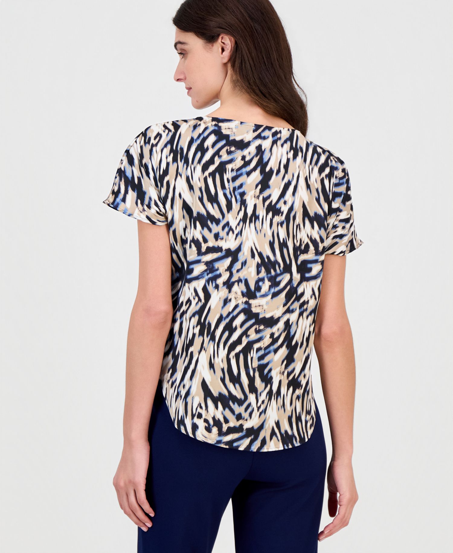 Women's Printed Boat-Neck Short-Sleeve Top