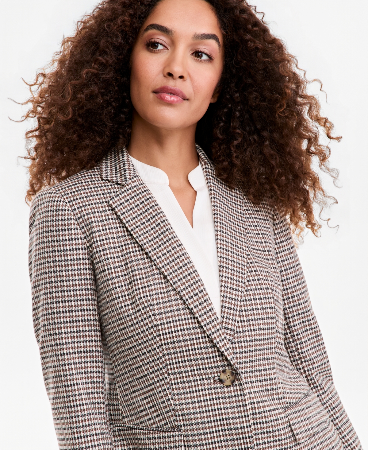 Anne Klein Petite Houndstooth Single-Button Blazer