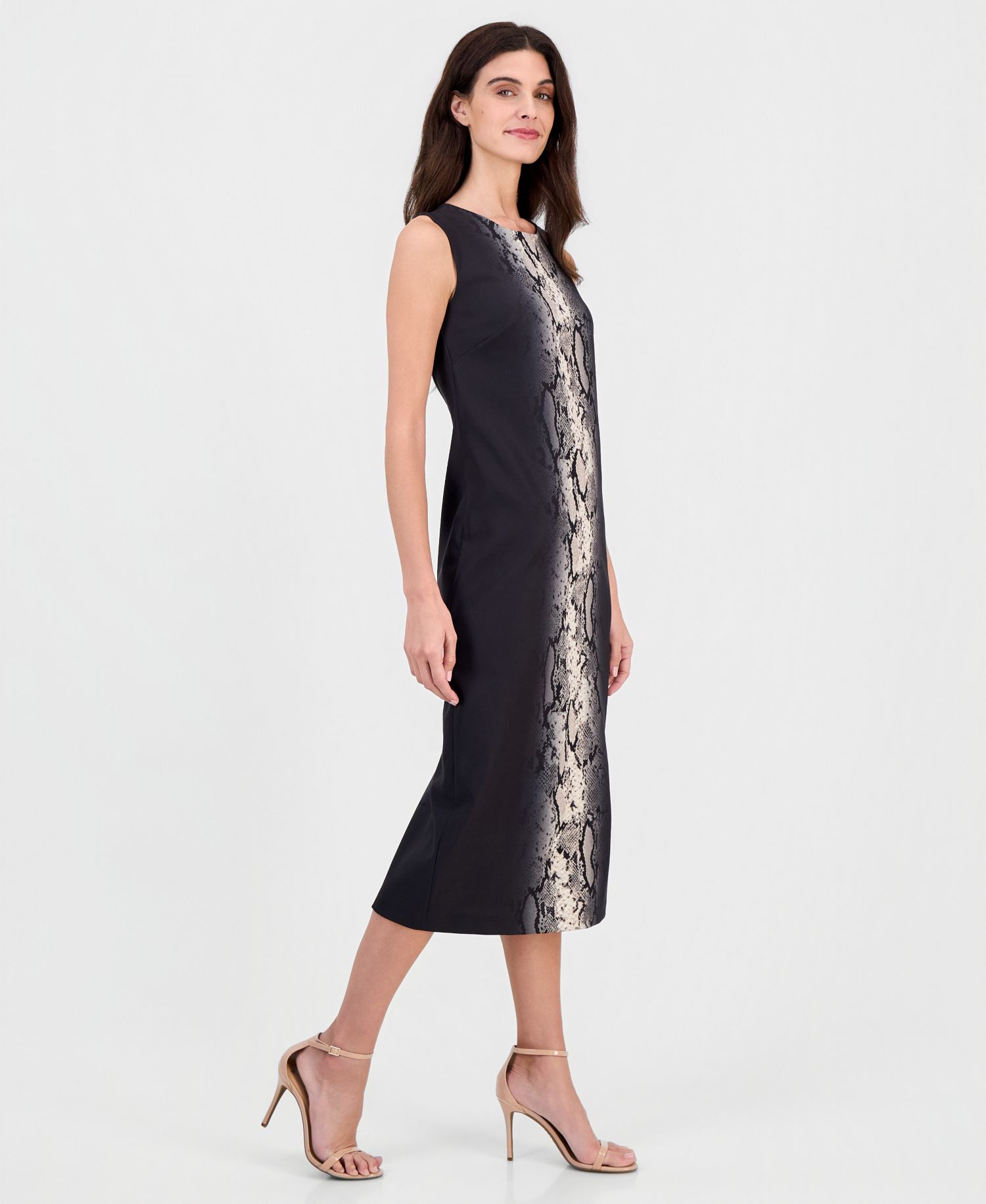 Women's Animal-Print Jewel-Neck Midi Dress