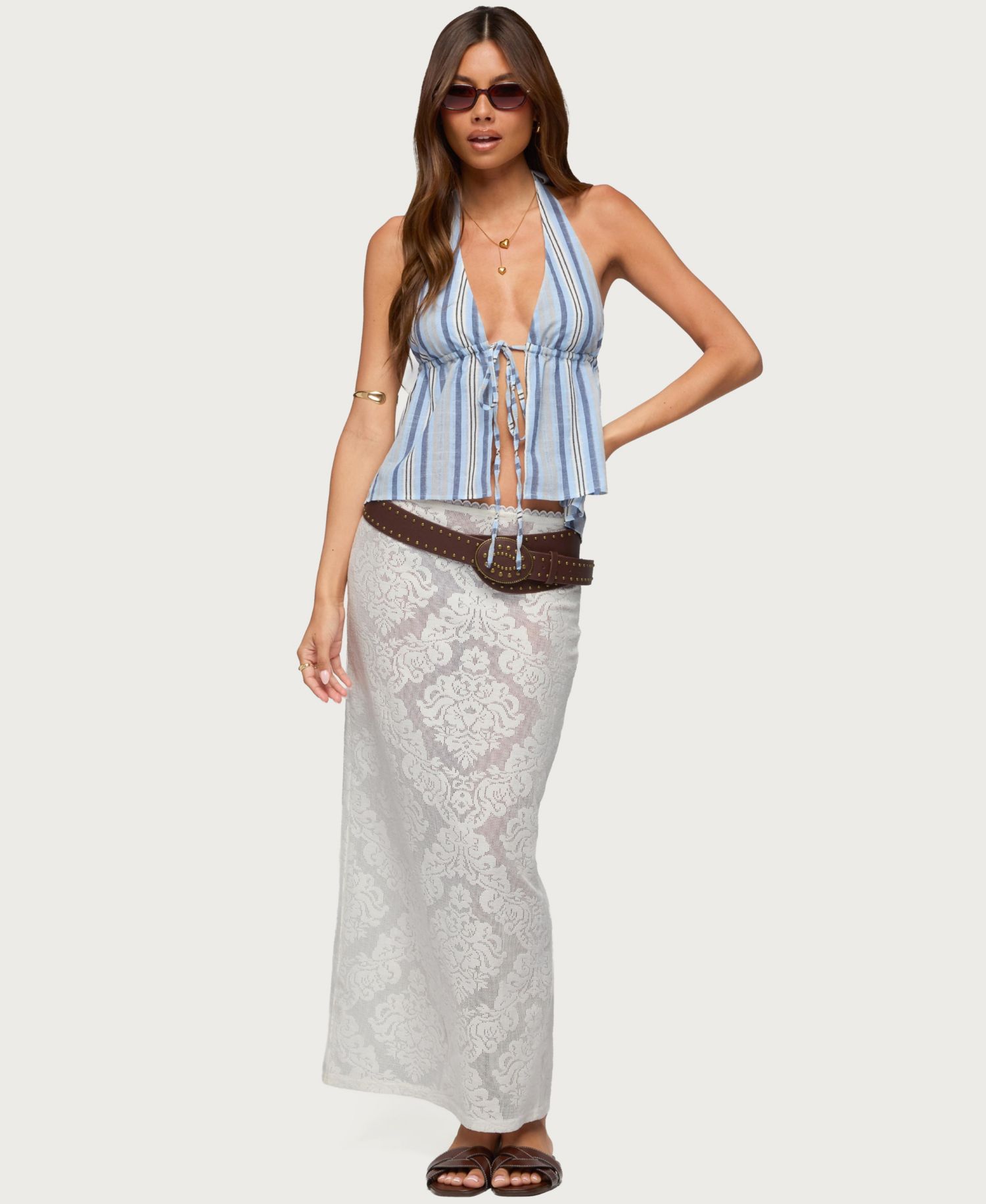 Women's Galee Tie Front Linen Look Top
