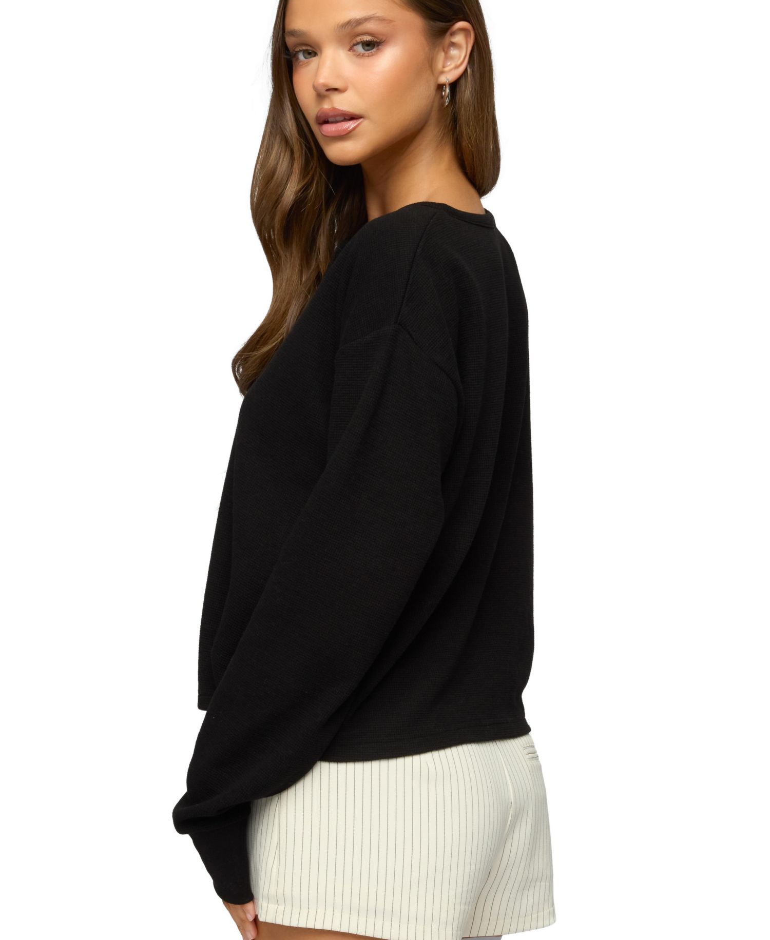 Women's Deni Long Sleeve Henley Waffle Top