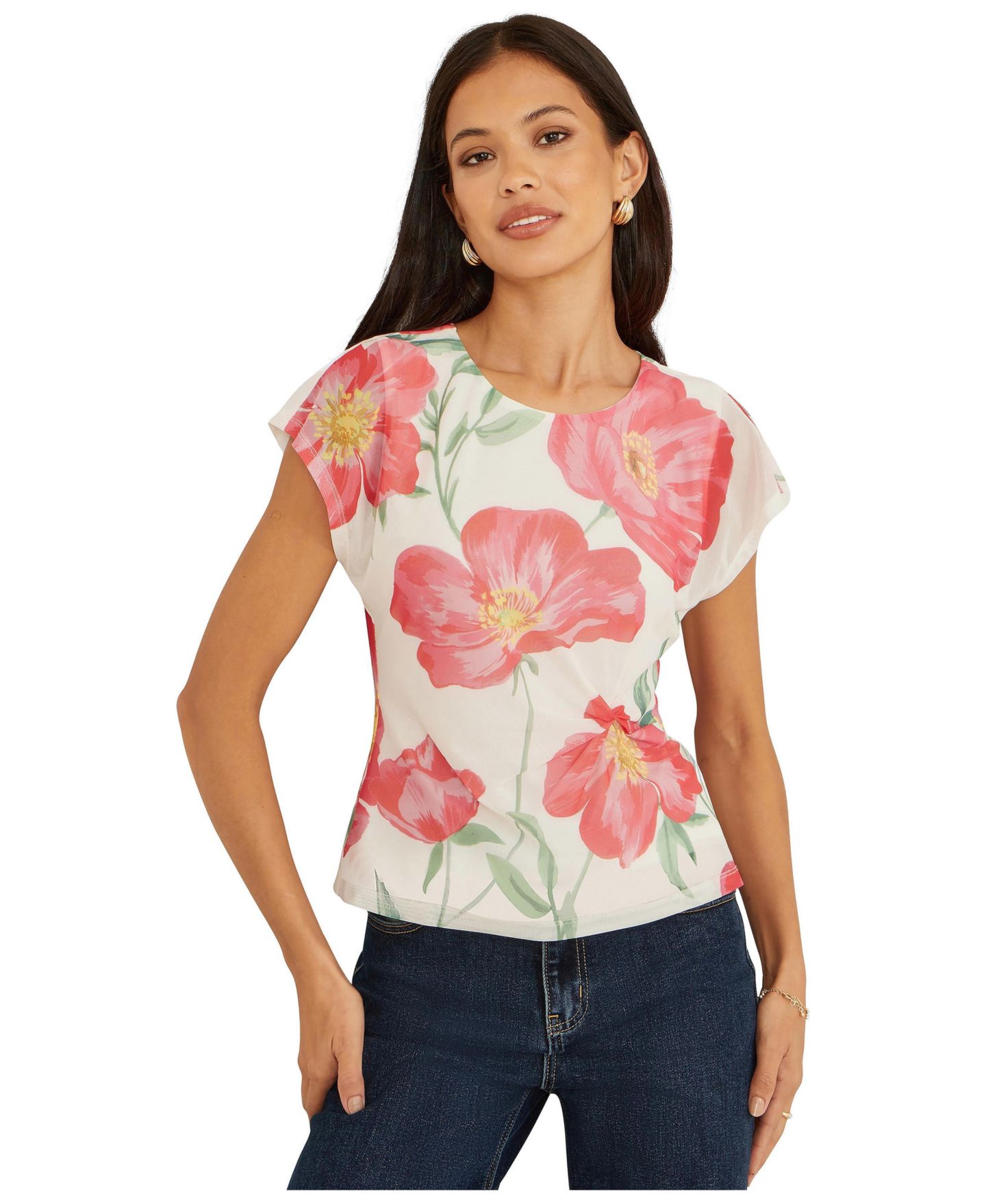 Женский топ Yumi Poppy Print Mesh, цвет: Слоновая кость — фото 2