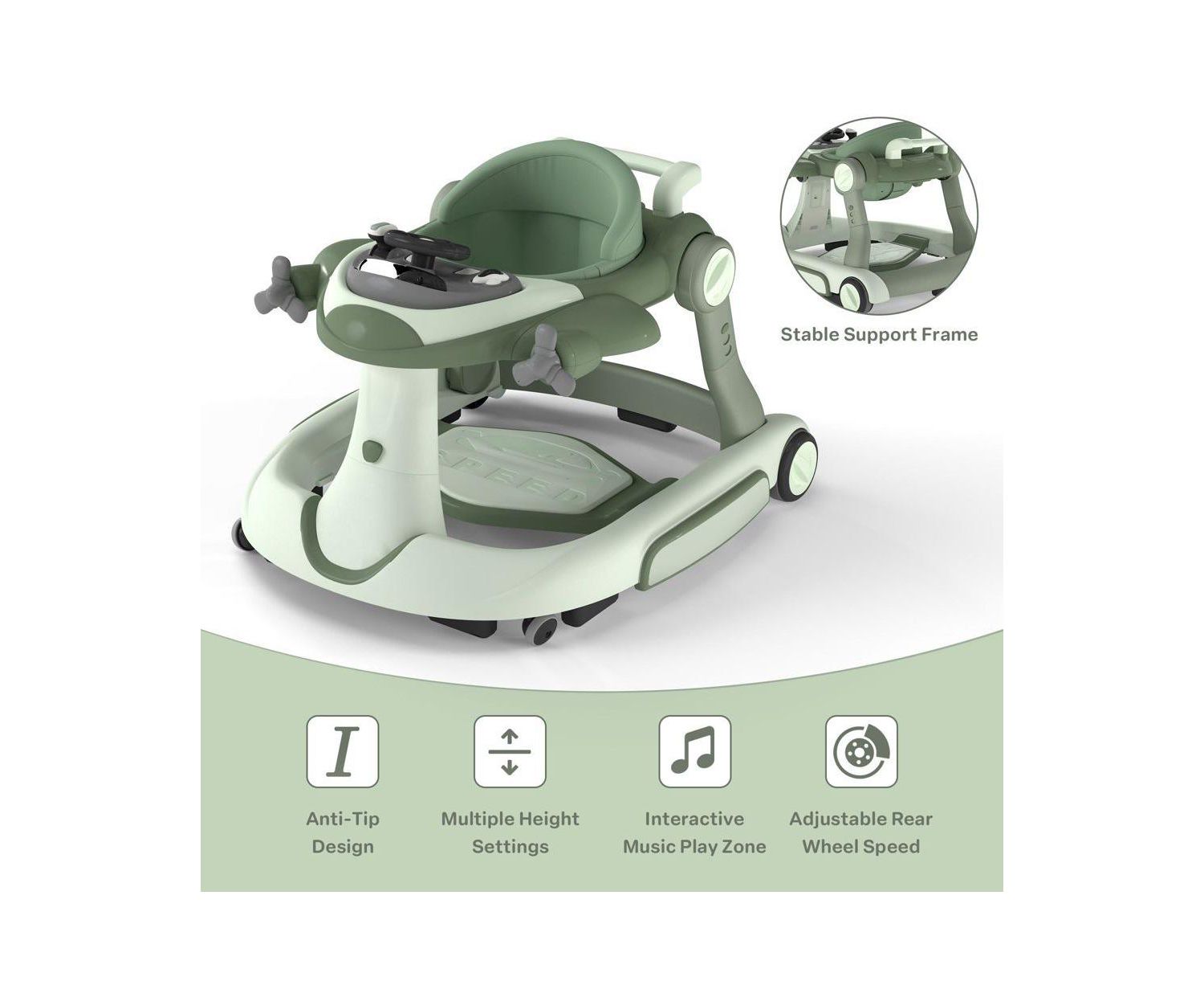 Convertible Baby Activity Walker with Adjustable Height, Foldable Design and Interactive Play Features