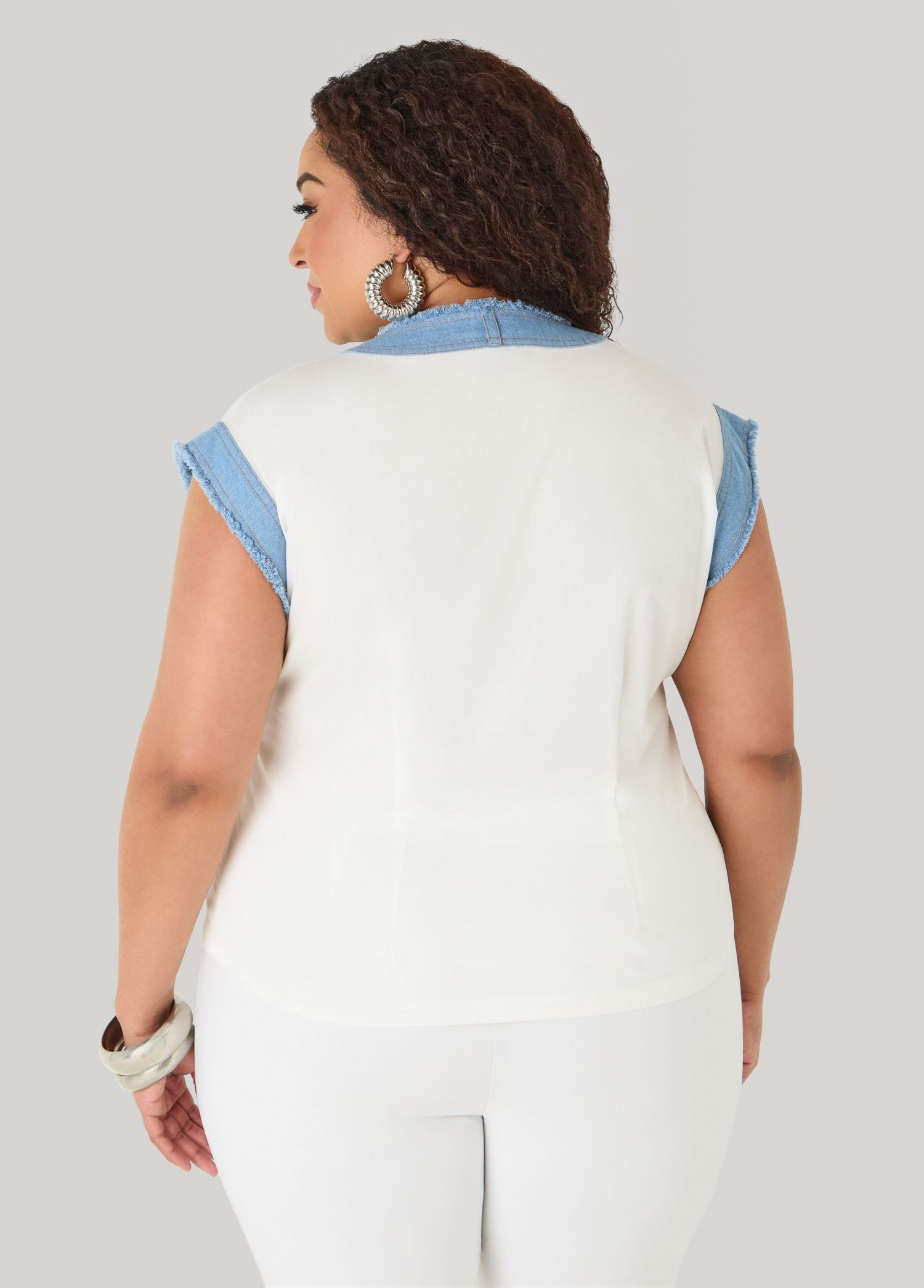 Women's Plus Size Denim Trimmed Cotton Shirt