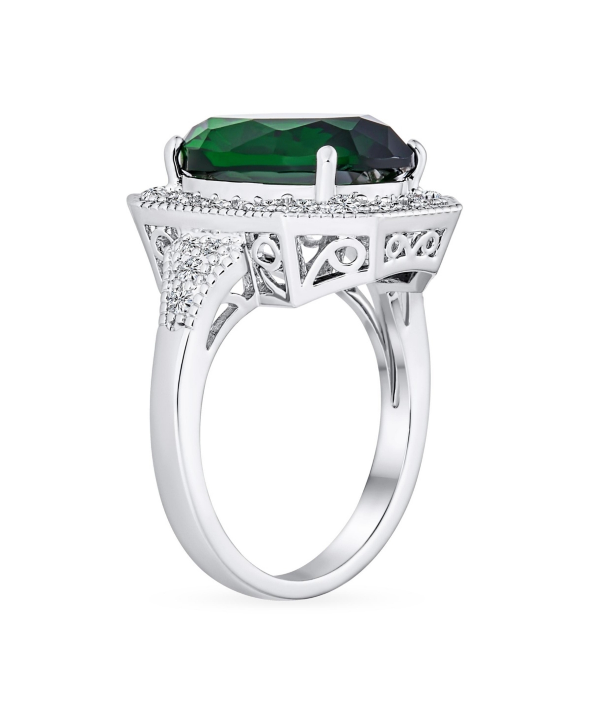 Bling Jewelry Art Deco Style Cocktail Ring Statement 15Carat Oval Solitaire Cz Pave Silver Plated